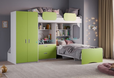 Кровать двухъярусная «Geko XL» с кроватью Зеленое яблоко