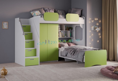 Кровать двухъярусная «Geko» с кроватью Зеленое яблоко